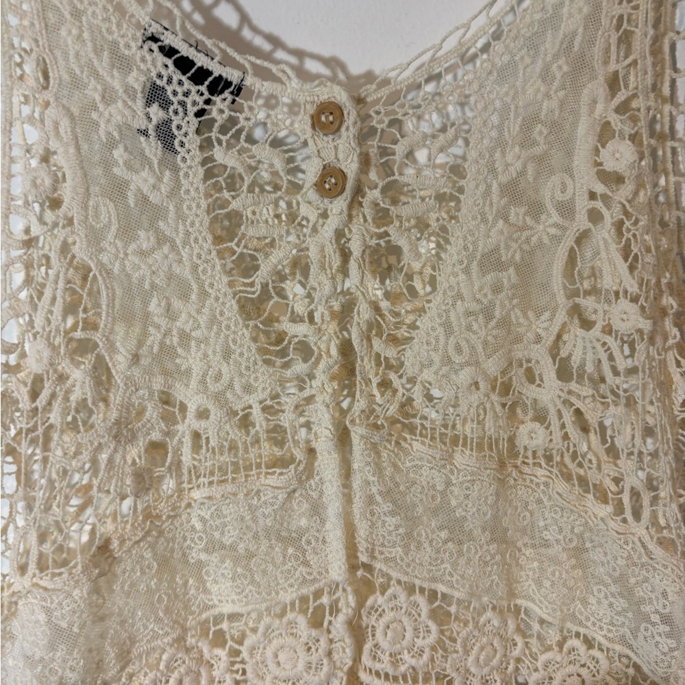 Rue 21 Size Medium Cropped Crotched Lace Tank Top See Through Casual Summer - Picture 5 of 8